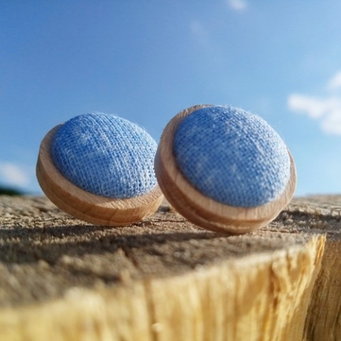 Náušnice v dřevěném lůžku dřevo moře náušnice modrá láska mořský léto elegance ocel button buton 