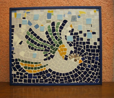 Mozaiková dekorace PTÁK OHNIVÁK obraz mozaika mozaikování 