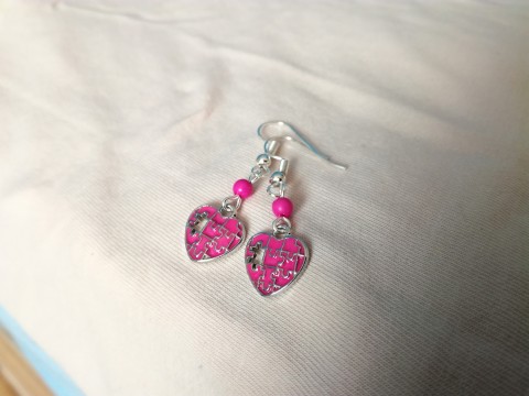 Růžová srdíčka puzzle - náušnice srdce náušnice srdíčko láska zamilované puzzle valentýn 