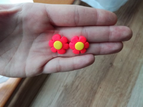 Růžové neon květinky puzety - fimo květina květinka květ fimo 