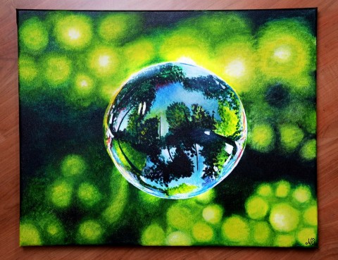 ,,bublina´´ zelený moderní akryl energie bublina energetický obraz 