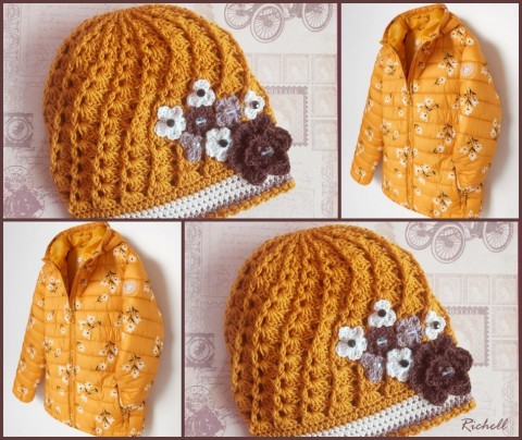 Háčkovaná čepička: Horčicová... jarní dívčí vzdušná dámská podzimní bavlněná kytičková handmade pro holčičky s kytičkou pro miminka crochet háčkovaná čepička horčicová 