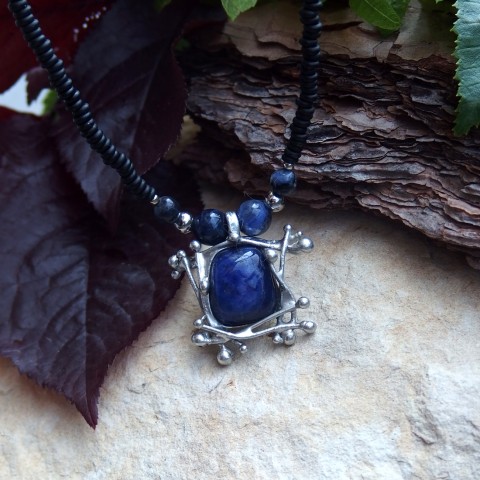 Sodalitový náhrdelník náhrdelník přívěsek tiffany cínování cínový láva lapis lazuli 