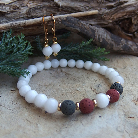 Souprava z bílého jadeitu náramek minerální ochranný energetický 