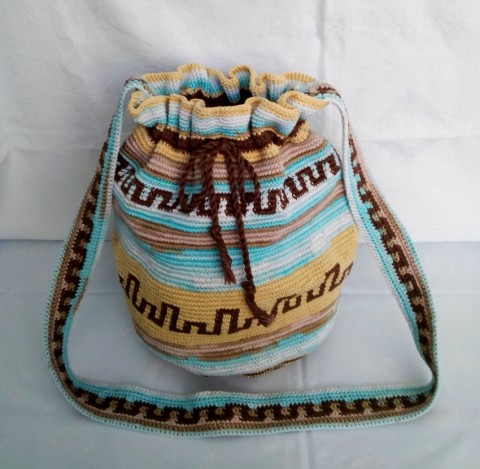 Mochila melír kabelka taška háčkovaná barevná dámská originál vzorovaná vak mochila narameno 