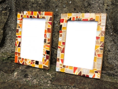 Rámeček - podzimní slunce dřevo sklo mozaika 