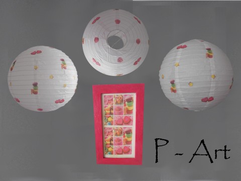 STÍNIDLO A OBRAZ - DORTÍČKY děti růžová obrázek dortíčky stínidlo 