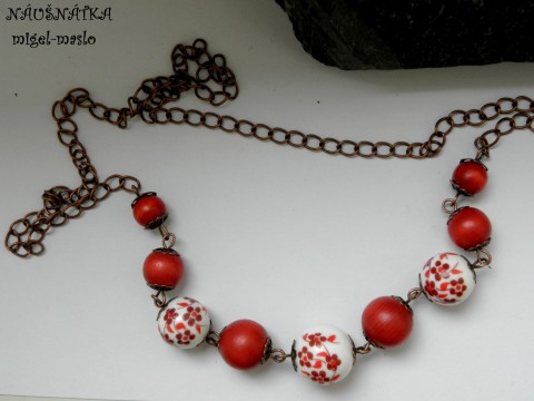 porcelánová paráda :) červená náhrdelník sada květ porcelán měděný kvítek 