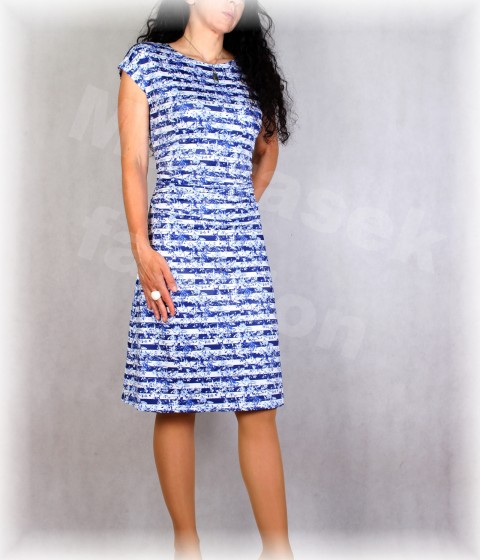 Šaty s řasením v pase vz.685 modrá barevné jarní letní bílá šaty svatba léto tyrkysová vzor oslava 
