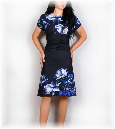 Šaty vz.836 pestrobarevné modrá jarní letní černá šaty svatba léto řasení vzor vážky oslava 