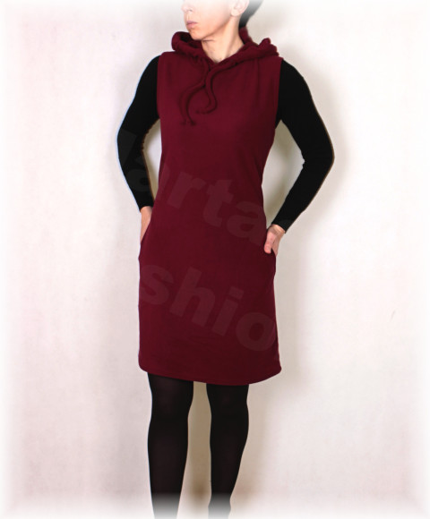 Šaty s kapucí fleece červená šaty zimní podzimní hřejivé vínová kapuce fleece volnočasové svetrovina 