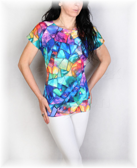 Triko vz.881 i 3/4 rukáv pestrobarevné vánoce halenka jarní květy černá triko jaro léto tyrkysová vzor bavlněné celoroční mramorový 