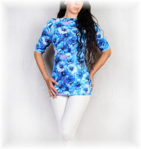 Triko vz.921 modrá tunika halenka letní triko úpletové tyrkysová dámské vzor dovolená vzorované 
