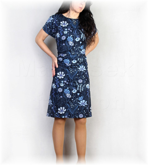 Šaty vz.937 modrá barevné jarní letní květy šaty svatba léto vzor oslava dovolená 