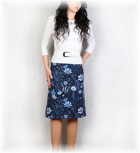 Sukně vz.937 modrá jarní letní květy sukně úpletová úplet barevná dámská léto dovolená áčková 