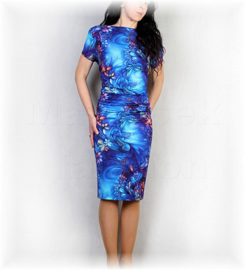 Šaty vz.942 modrá barevné jarní letní bavlna bílá úpletové šaty svatba léto tyrkysová vzor oslava dovolená celoroční 