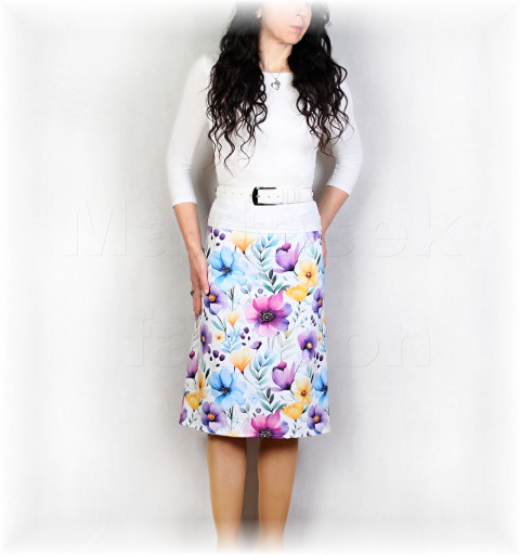 Sukně  vz.940 modrá jarní letní květy sukně úpletová úplet barevná dámská léto dovolená áčková 