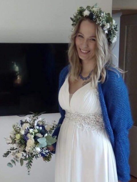 mohérové svadobné bolerko-modré pletené svatba romantické modré svatební bolerko handmade nevesta bíle 