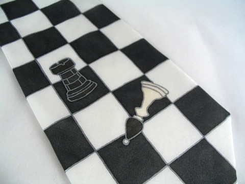 Šachová kravata černo-bílá bílá černá hra šachy kravata antracitová šachová políčko 