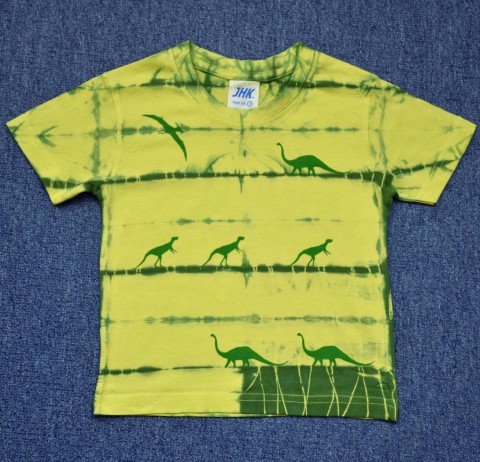 Dětské tričko s dinosaury (2 roky) zelená batika triko dětské dinosaurus tričko dinosauři žlutozelená brontosaurus 