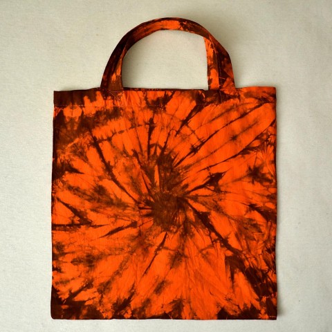 Plátěná oranžovo-hnědá taška taška oranžová batika hnědá nákupka nákupní 