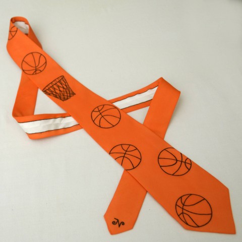 Oranžová kravata s basketbalovými m oranžová koš černá hedvábí míč kravata kontura basket basketbal basketbalová košíková basketbalový 