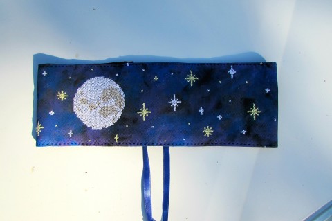 Vyšívaný a maľovaný opasok - Noc opasek nebe noc modra hvezdy malovani mnesic vysivani 