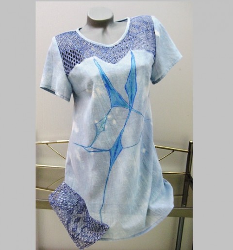 Tunika bavlněná bavlna šití len aplikace návrhářství batikování krejčovství 