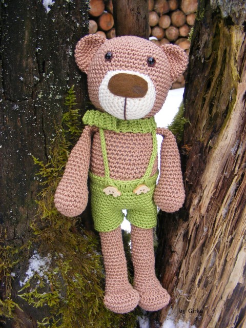 Medvedík Teodor zelený dekorace zelená vánoce narozeniny medvídek hračky kalhoty zvířata dárky hnedá hry deti 