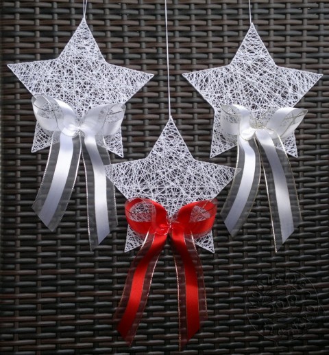 Hvězda motaná plná - 3 barvy stuhy dekorace dárek vánoce bavlna závěs hvězda hvězdička vločka vánoční dekorace do okna vánoční vločka 