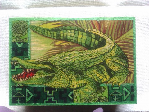 Pán bažin dřevo dřevěný dřevěná dřevěné zelená zelený krabička zelené decoupage truhlička krokodýl aligátor 
