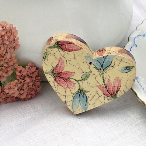 Dřevěná dekorace srdce srdce dekorace květiny růže decoupage vintage 