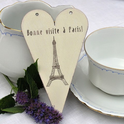 Dekorace srdce Paříž srdce decoupage vintage paříž eiffelovka 