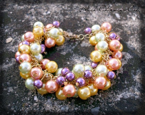 Letní slunovrat - náramek šperk náramek doplněk barvy léto perly pestrobarevný voskovky nápadný hrozny 