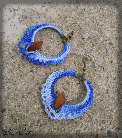 Háčkované náušnice - modré šperk doplněk náušnice háčkování retro barvy léto duha příze perlovka 