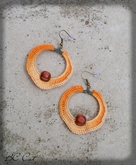 Háčkované náušnice - oranžové šperk doplněk náušnice háčkování retro barvy léto duha příze perlovka 