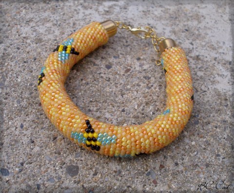 Medová plástev - náramek šperk náramek korálky doplněk háčkování jaro léto dutinka vzor včela včelka med medový plástev 