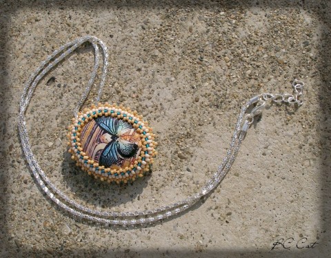 Tyrkysový motýl šperk náhrdelník přívěsek korálky doplněk motýl vintage paříž 