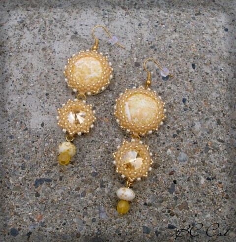 Medovina - náušnice šperk korálky doplněk náušnice slunce elegance obilí rivoli zlato polymer med medovina fimošon 