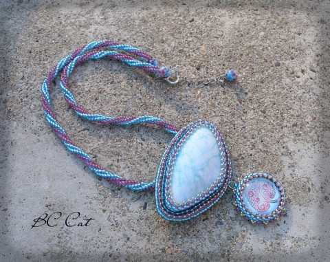 Gaia voda šperk náhrdelník korálky doplněk modrá list obloha polymer mramor bohyně fimošon 