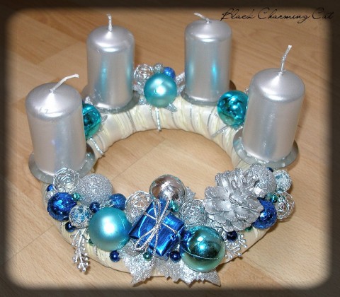 Stříbrný - ledový anventní věnec dekorace vánoce svícen svíčka advent svátky 