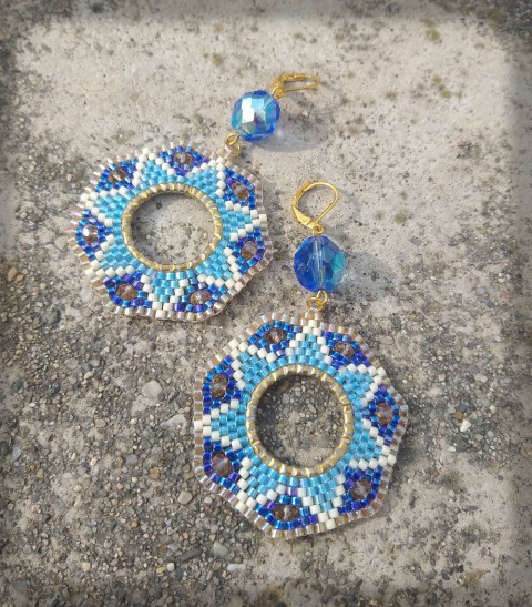 Alhambra - modré kruh šperk korálky doplněk náušnice květ elegance kroužek geometrie cihlový steh brick stitch toho treasure 