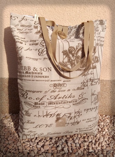 Nákupka - tmavě béžová vintage kabelka originální taška příroda ovoce jaro barevná léto město vzorovaná pláž do města na pláž na ven ná nákupy 