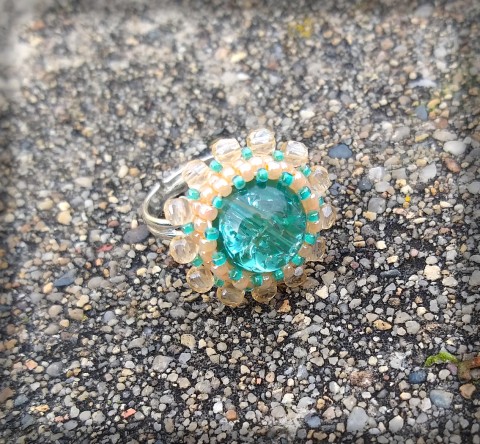 Fillis - prstýnek šperk doplněk prsten květ tyrkysová kytka prstýnek korálek měruňková 