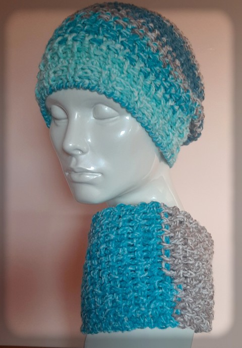 Nákrčník + čepice - set no.2 zima pletení akryl šátek šál pestrobarevný módní doplněk pro zahřátí 