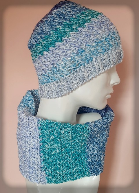 Nákrčník + čepice - set no.6 zima pletení akryl šátek šál pestrobarevný módní doplněk pro zahřátí 