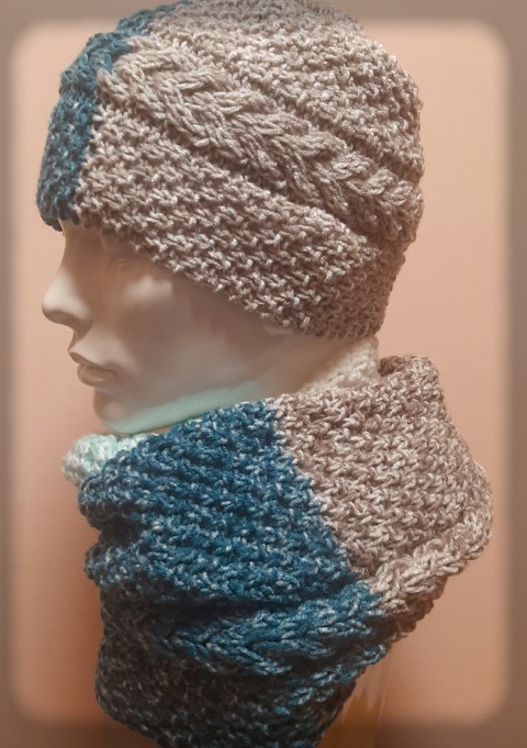 Nákrčník + čepice - set no.8 zima pletení akryl šátek šál pestrobarevný módní doplněk pro zahřátí 