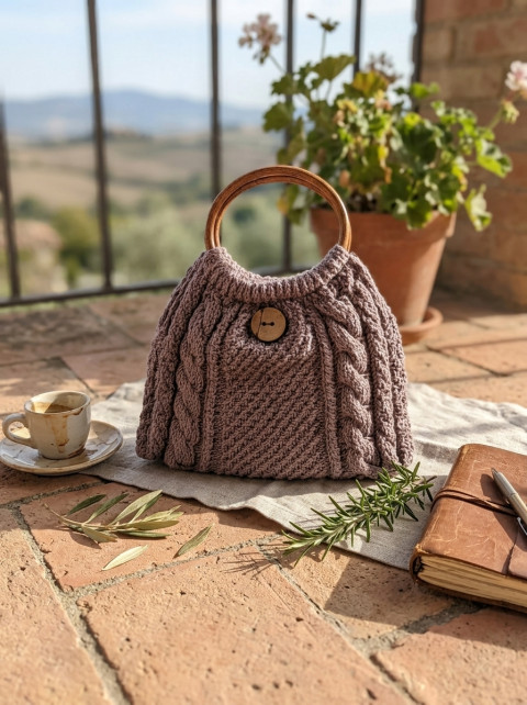 Menší pletená kabelka kabelka doplněk taška motýl pletení retro knoflík příze stylová 