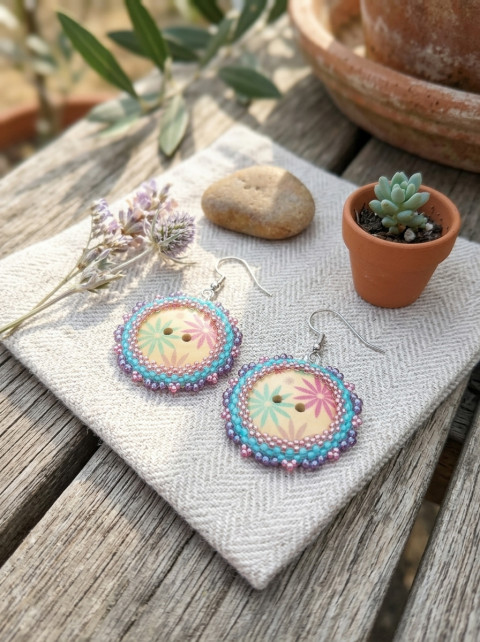 Pastelové květy-náušnice z knoflíků šperk doplněk náušnice recyklace květ retro knoflík náušničky kvítek pastelové 