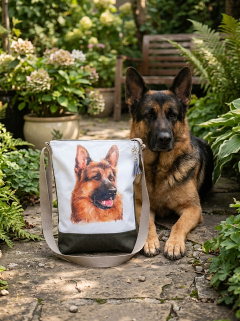 Crossbody - Německý ovčák 1 radost kabelky taška pes pejsek psík veselá kavalír pejskař německý ovčák psí plemeno plemeno milovník psů psí miláček 